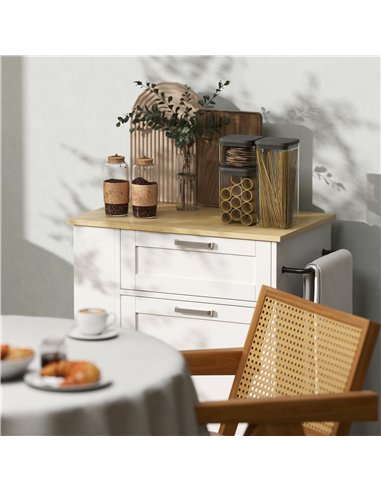 HOMCOM Kitchen Storage Trolley on Wheels, Rolling Kitchen Island with 2 Drawers, Tilt-Out Rubbish Cabinet and Storage, White