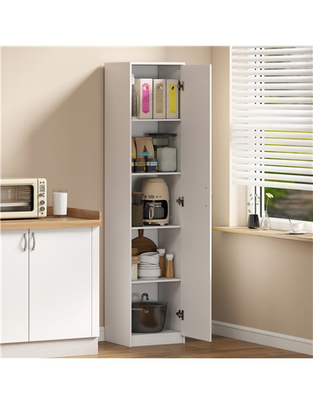 HOMCOM 180cm Tall Kitchen Cupboard, Freestanding 5-Tier Pantry Storage Cabinet with Adjustable Shelf, White - pic 208342 | FastDaddyshop