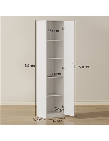 HOMCOM 180cm Tall Kitchen Cupboard, Freestanding 5-Tier Pantry Storage Cabinet with Adjustable Shelf, White