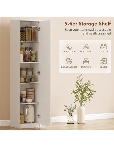 HOMCOM 180cm Tall Kitchen Cupboard, Freestanding 5-Tier Pantry Storage Cabinet with Adjustable Shelf, White - pic 208344 | FastDaddyshop