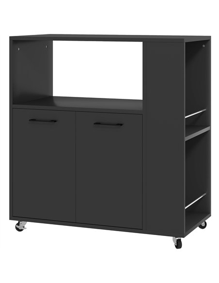 HOMCOM Kitchen Trolley on Wheels, Rolling Kitchen Island Cart with 2-Door Cabinet, Spice Rack and Adjustable Shelf, Black - pic 208350 | FastDaddyshop