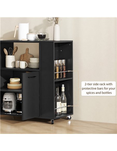 HOMCOM Kitchen Trolley on Wheels, Rolling Kitchen Island Cart with 2-Door Cabinet, Spice Rack and Adjustable Shelf, Black - pic 208354 | FastDaddyshop