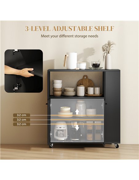 HOMCOM Kitchen Trolley on Wheels, Rolling Kitchen Island Cart with 2-Door Cabinet, Spice Rack and Adjustable Shelf, Black - pic 208355 | FastDaddyshop