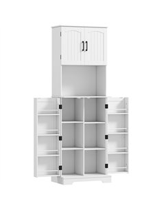 HOMCOM 181.5 cm Freestanding Storage Cabinet, Tall Kitchen Cupboard with Adjustable Shelves, 8 Door Spice Racks, White