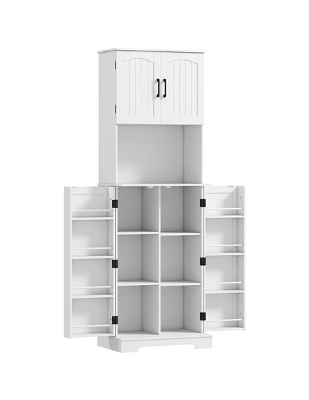 HOMCOM 181.5 cm Freestanding Storage Cabinet, Tall Kitchen Cupboard with Adjustable Shelves, 8 Door Spice Racks, White - pic 208359 | FastDaddyshop