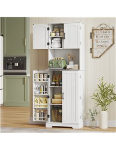 HOMCOM 181.5 cm Freestanding Storage Cabinet, Tall Kitchen Cupboard with Adjustable Shelves, 8 Door Spice Racks, White 2