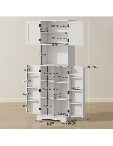 HOMCOM 181.5 cm Freestanding Storage Cabinet, Tall Kitchen Cupboard with Adjustable Shelves, 8 Door Spice Racks, White - pic 208361 | FastDaddyshop