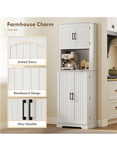 HOMCOM 181.5 cm Freestanding Storage Cabinet, Tall Kitchen Cupboard with Adjustable Shelves, 8 Door Spice Racks, White