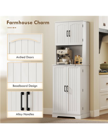 HOMCOM 181.5 cm Freestanding Storage Cabinet, Tall Kitchen Cupboard with Adjustable Shelves, 8 Door Spice Racks, White - pic 208364 | FastDaddyshop