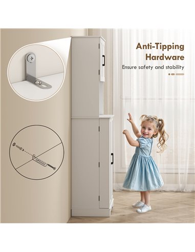 HOMCOM 181.5 cm Freestanding Storage Cabinet, Tall Kitchen Cupboard with Adjustable Shelves, 8 Door Spice Racks, White