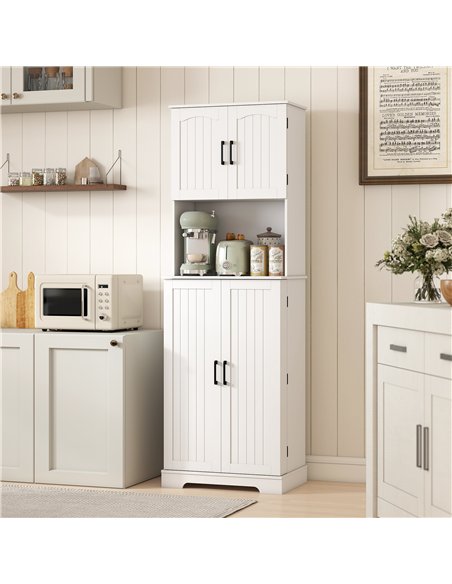 HOMCOM 181.5 cm Freestanding Storage Cabinet, Tall Kitchen Cupboard with Adjustable Shelves, 8 Door Spice Racks, White - pic 208367 | FastDaddyshop