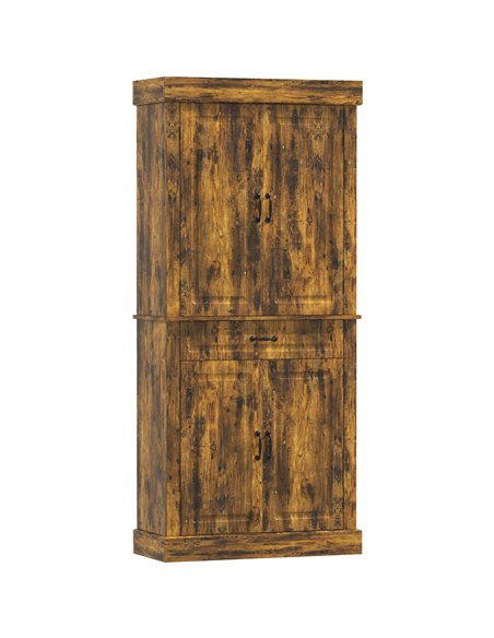 HOMCOM Tall Kitchen Cupboard, Kitchen Pantry Cabinet with Adjustable Shelves & Soft-close doors, Brown - pic 208368 | FastDaddyshop