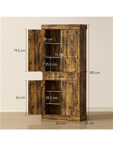 HOMCOM Tall Kitchen Cupboard, Kitchen Pantry Cabinet with Adjustable Shelves & Soft-close doors, Brown - pic 208370 | FastDaddyshop