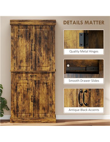 HOMCOM Tall Kitchen Cupboard, Kitchen Pantry Cabinet with Adjustable Shelves & Soft-close doors, Brown