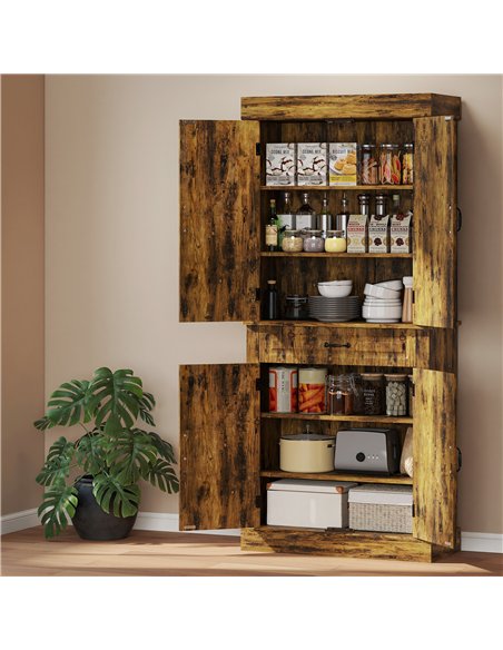 HOMCOM Tall Kitchen Cupboard, Kitchen Pantry Cabinet with Adjustable Shelves & Soft-close doors, Brown - pic 208374 | FastDaddyshop