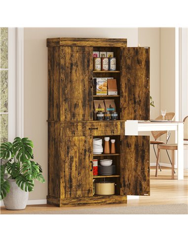 HOMCOM Tall Kitchen Cupboard, Kitchen Pantry Cabinet with Adjustable Shelves & Soft-close doors, Brown