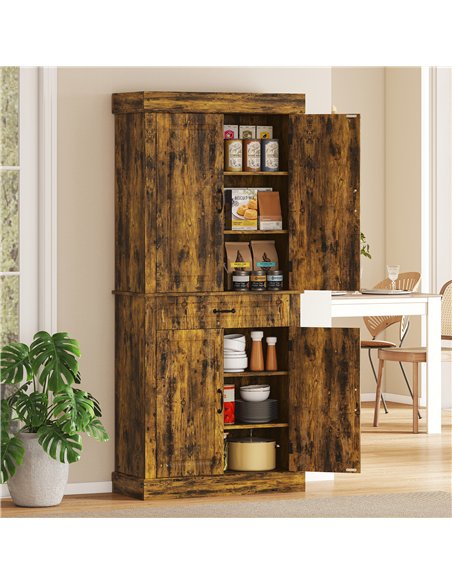 HOMCOM Tall Kitchen Cupboard, Kitchen Pantry Cabinet with Adjustable Shelves & Soft-close doors, Brown - pic 208375 | FastDaddyshop