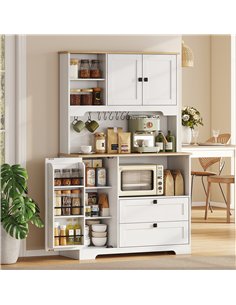 HOMCOM Kitchen Cupboard, Freestanding Kitchen Cabinet with 2 Cabinets, 2 Drawers, Open and Adjustable Shelves, White 2