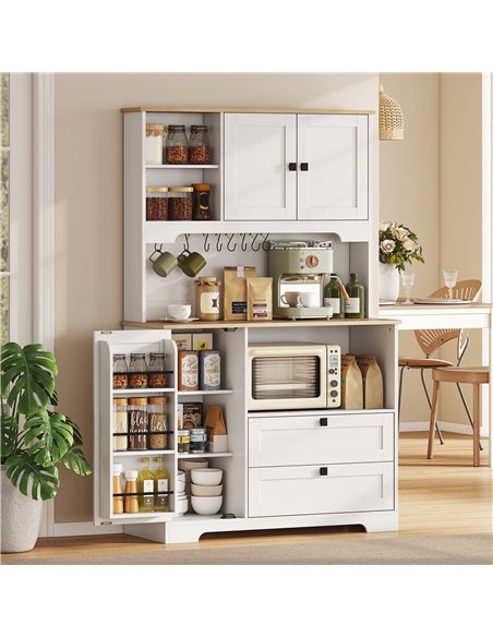 HOMCOM Kitchen Cupboard, Freestanding Kitchen Cabinet with 2 Cabinets, 2 Drawers, Open and Adjustable Shelves, White - pic 208378 | FastDaddyshop