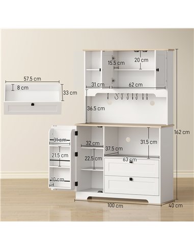 HOMCOM Kitchen Cupboard, Freestanding Kitchen Cabinet with 2 Cabinets, 2 Drawers, Open and Adjustable Shelves, White