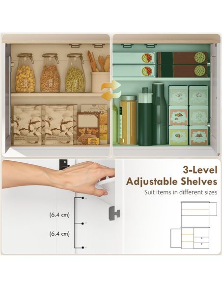 HOMCOM Kitchen Cupboard, Freestanding Kitchen Cabinet with 2 Cabinets, 2 Drawers, Open and Adjustable Shelves, White - pic 208381 | FastDaddyshop