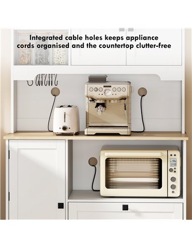 HOMCOM Kitchen Cupboard, Freestanding Kitchen Cabinet with 2 Cabinets, 2 Drawers, Open and Adjustable Shelves, White