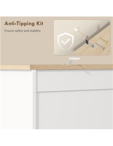 HOMCOM Kitchen Cupboard, Freestanding Kitchen Cabinet with 2 Cabinets, 2 Drawers, Open and Adjustable Shelves, White