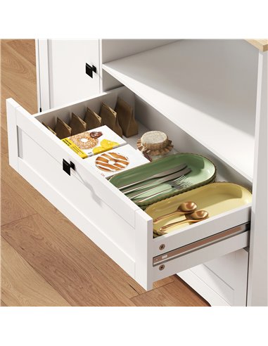 HOMCOM Kitchen Cupboard, Freestanding Kitchen Cabinet with 2 Cabinets, 2 Drawers, Open and Adjustable Shelves, White