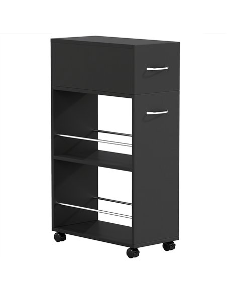 HOMCOM Rolling Storage Unit, 3-Tier Kitchen Cart Trolley with Drawer, Surface Top and 4 Universal Wheels, Black - pic 208386 | FastDaddyshop