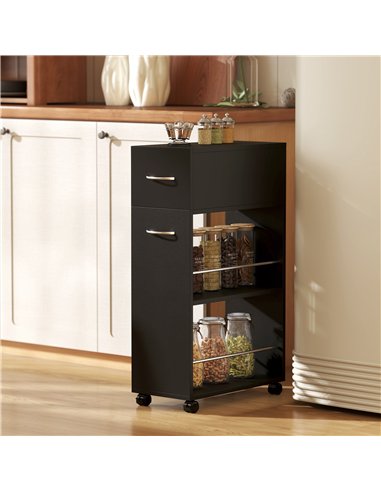 HOMCOM Rolling Storage Unit, 3-Tier Kitchen Cart Trolley with Drawer, Surface Top and 4 Universal Wheels, Black
