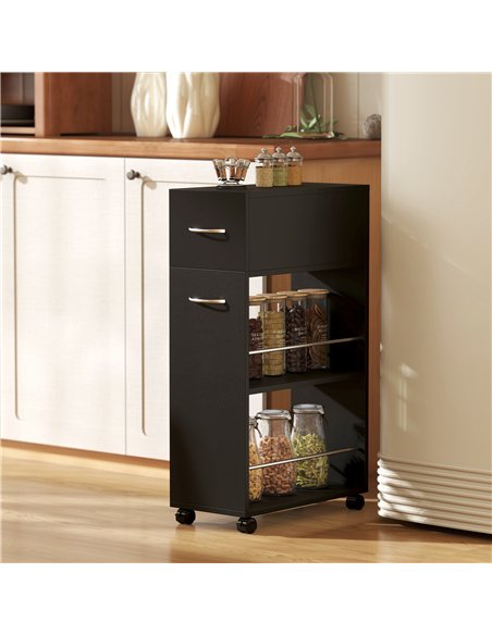 HOMCOM Rolling Storage Unit, 3-Tier Kitchen Cart Trolley with Drawer, Surface Top and 4 Universal Wheels, Black - pic 208387 | FastDaddyshop