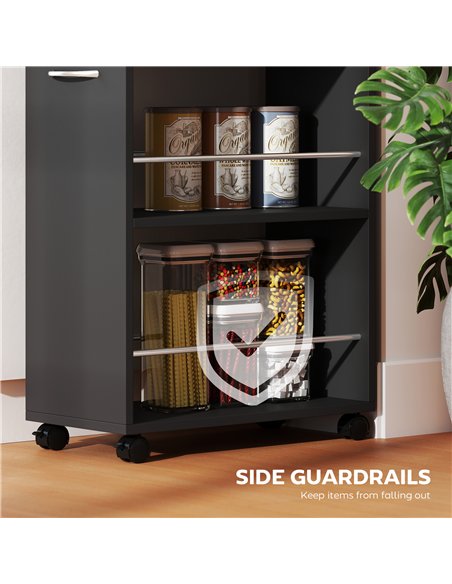 HOMCOM Rolling Storage Unit, 3-Tier Kitchen Cart Trolley with Drawer, Surface Top and 4 Universal Wheels, Black - pic 208390 | FastDaddyshop