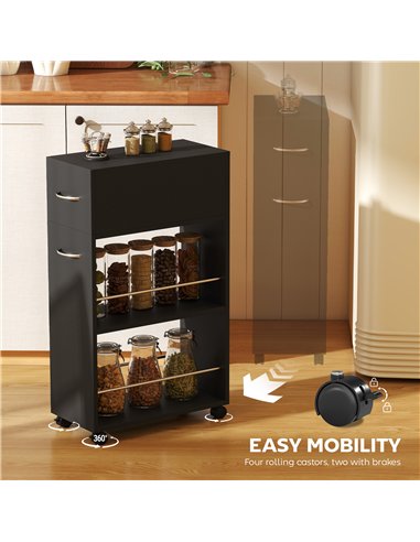 HOMCOM Rolling Storage Unit, 3-Tier Kitchen Cart Trolley with Drawer, Surface Top and 4 Universal Wheels, Black