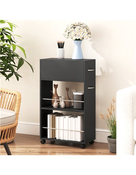 HOMCOM Rolling Storage Unit, 3-Tier Kitchen Cart Trolley with Drawer, Surface Top and 4 Universal Wheels, Black - pic 208392 | FastDaddyshop