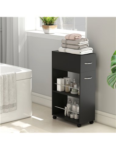 HOMCOM Rolling Storage Unit, 3-Tier Kitchen Cart Trolley with Drawer, Surface Top and 4 Universal Wheels, Black