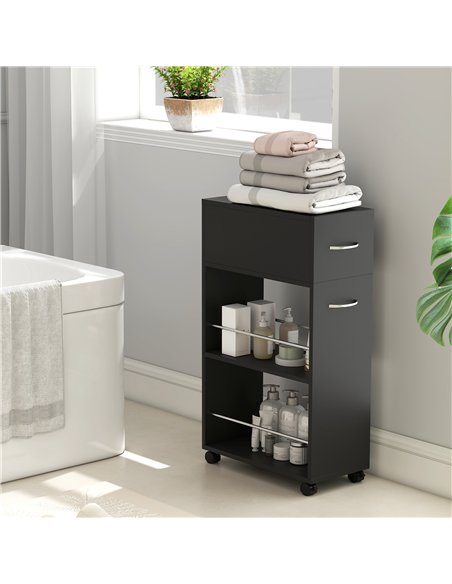 HOMCOM Rolling Storage Unit, 3-Tier Kitchen Cart Trolley with Drawer, Surface Top and 4 Universal Wheels, Black - pic 208393 | FastDaddyshop