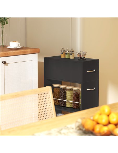 HOMCOM Rolling Storage Unit, 3-Tier Kitchen Cart Trolley with Drawer, Surface Top and 4 Universal Wheels, Black - pic 208394 | FastDaddyshop