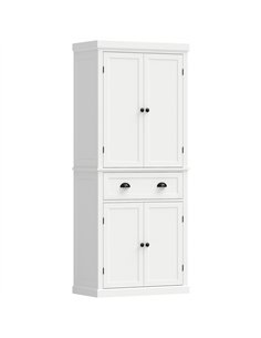 HOMCOM Tall Kitchen Cupboard, 183 cm Freestanding Storage Cabinet with Drawer, 4 Doors and Adjustable Shelves, White