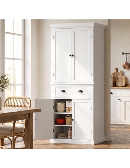 HOMCOM Tall Kitchen Cupboard, 183 cm Freestanding Storage Cabinet with Drawer, 4 Doors and Adjustable Shelves, White - pic 208396 | FastDaddyshop