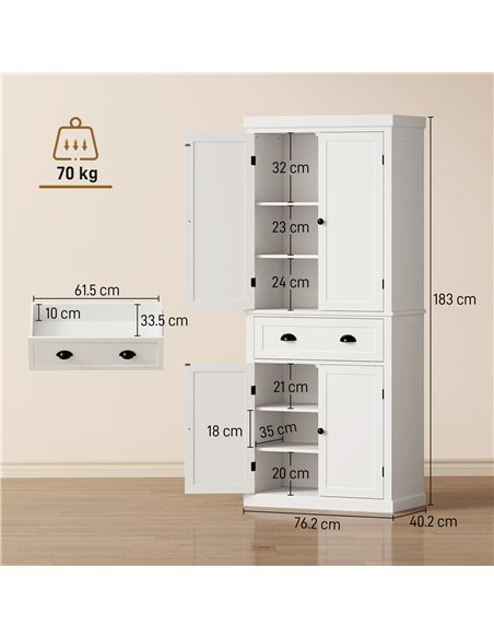 HOMCOM Tall Kitchen Cupboard, 183 cm Freestanding Storage Cabinet with Drawer, 4 Doors and Adjustable Shelves, White - pic 208397 | FastDaddyshop
