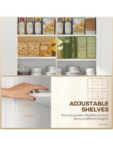 HOMCOM Tall Kitchen Cupboard, 183 cm Freestanding Storage Cabinet with Drawer, 4 Doors and Adjustable Shelves, White