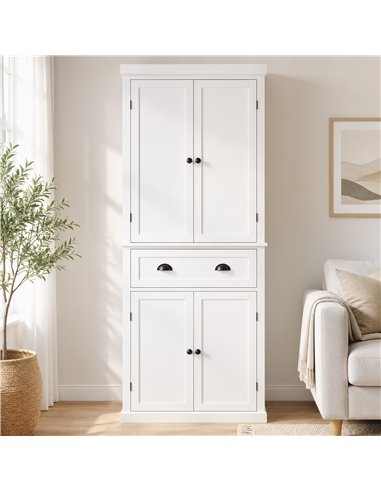 HOMCOM Tall Kitchen Cupboard, 183 cm Freestanding Storage Cabinet with Drawer, 4 Doors and Adjustable Shelves, White