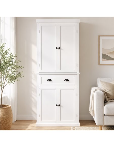 HOMCOM Tall Kitchen Cupboard, 183 cm Freestanding Storage Cabinet with Drawer, 4 Doors and Adjustable Shelves, White - pic 208402 | FastDaddyshop