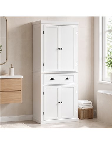 HOMCOM Tall Kitchen Cupboard, 183 cm Freestanding Storage Cabinet with Drawer, 4 Doors and Adjustable Shelves, White