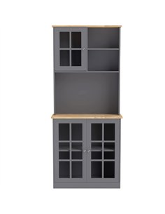 HOMCOM Kitchen Pantry, Buffet Hutch with 3 Storage Cabinets, 2 Open Shelves and Large Countertop for Kitchen, Grey