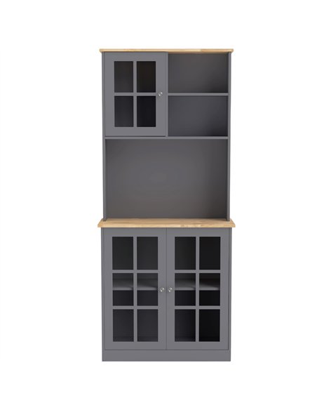 HOMCOM Kitchen Pantry, Buffet Hutch with 3 Storage Cabinets, 2 Open Shelves and Large Countertop for Kitchen, Grey - pic 208404 | FastDaddyshop