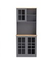 HOMCOM Kitchen Pantry, Buffet Hutch with 3 Storage Cabinets, 2 Open Shelves and Large Countertop for Kitchen, Grey