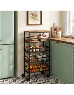 HOMCOM Metal Kitchen Trolley, 4-Tier Storage Trolley with Pull-Out Baskets and 4 Swivel Casters for Kitchen, Rustic Brown 2
