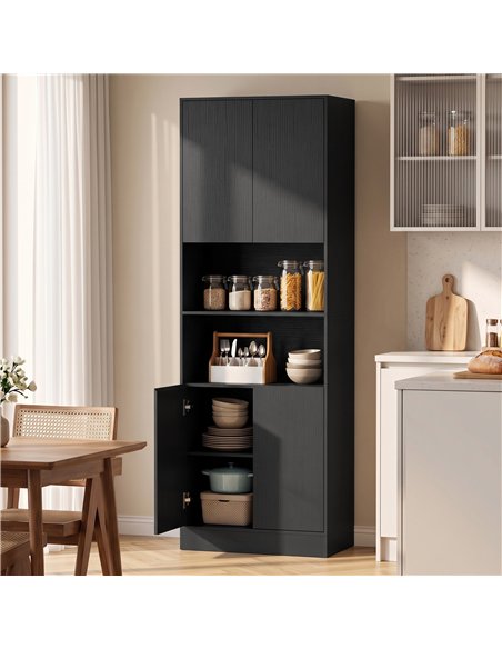 HOMCOM 170 cm Kitchen Pantry Cabinet, Freestanding Storage Cabinet with Soft-Close Hinges, Black Wood Effect - pic 208423 | FastDaddyshop