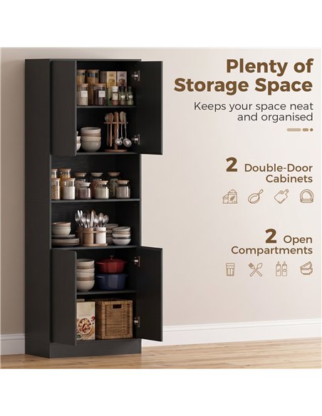 HOMCOM 170 cm Kitchen Pantry Cabinet, Freestanding Storage Cabinet with Soft-Close Hinges, Black Wood Effect - pic 208425 | FastDaddyshop